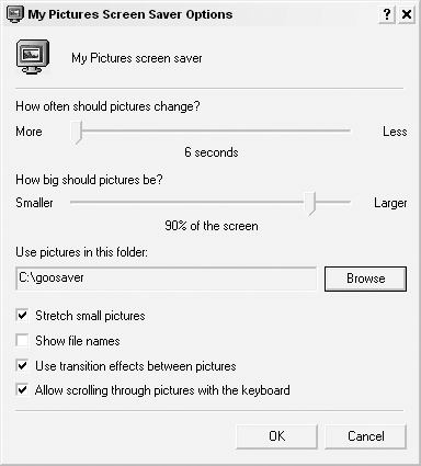 Windows XP screensaver options