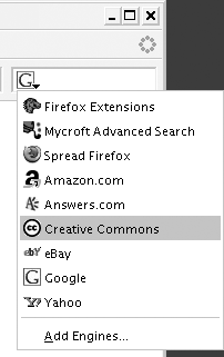 The default Firefox search engine options