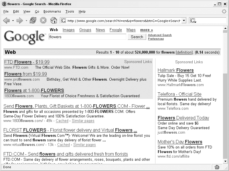 Results page for “flowers”