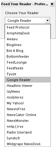 The newsreader options in Feed Your Reader