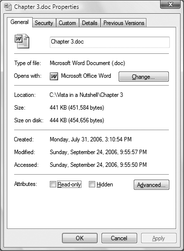 The General tab, which shows you basic information about the file