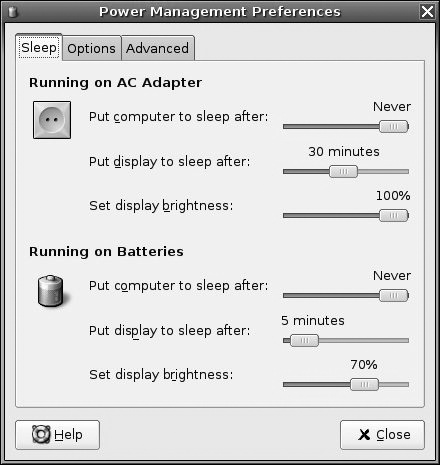 The Sleep tab of gnome-power-manager