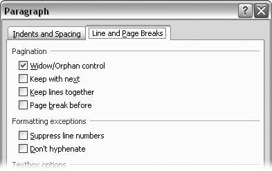 Use the Line and Page Break settings to control the appearance of your text and to avoid awkward transitions between pages.