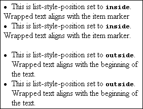 Results of list-style-position settings