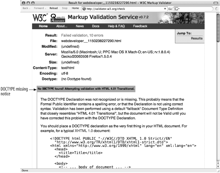 Screenshot of W3C’s validator