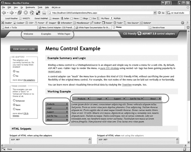 Menus in the example project