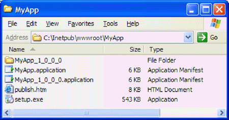 The application manifest and the other files in the publishing directory