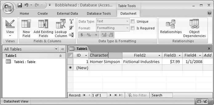 To choose better field names, double-click the column title. Next, type in the real field name, and then press Enter. Section 2.5.1 has more about field naming, but for now just stick to short, text-only titles that donât include any spaces, as shown here.