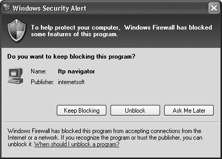 A warning from the Windows Firewall