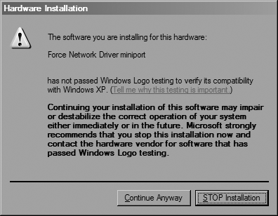Window XP’s hardware installation prompt