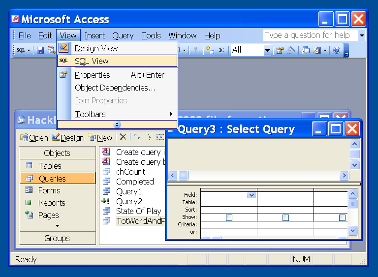 Getting to SQL View on a new query