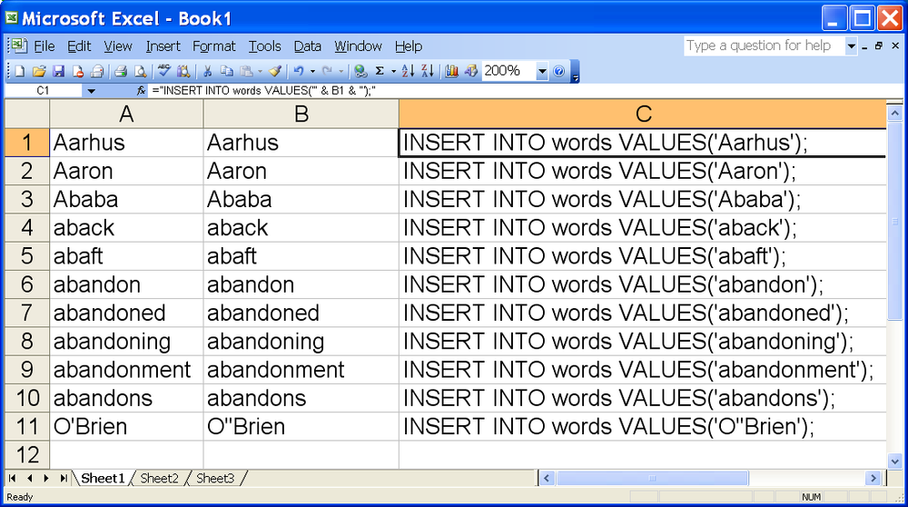 Using Excel to preprocess SQL