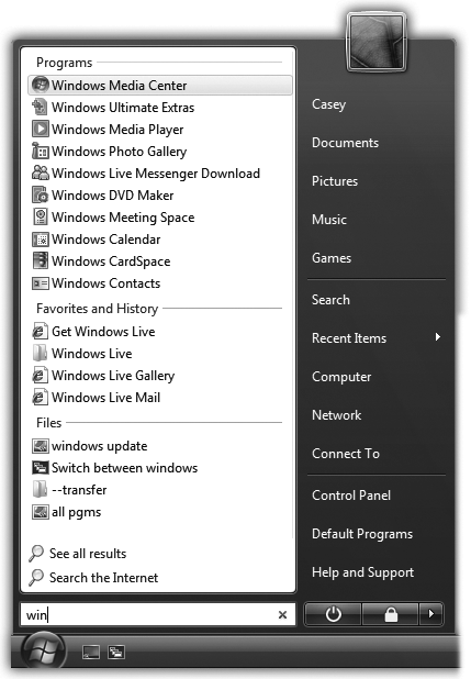 As you type, Vista winnows down the list of found items, letter by letter. (You don't have to type the search term and then press Enter.) If the list of results is too long to fit the Start menu, click "See all results" below the list. In any case, Vista highlights the first item in the results. If that's what you want to open, press Enter. If not, you can click what you want to open, or use the arrow keys to walk down the list and then press Enter to open something.