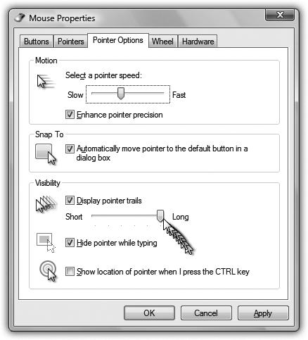 Ever lose your mouse pointer while working on a laptop with a dim screen? Maybe pointer trails could help. Or have you ever worked on a desktop computer with a mouse pointer that seems to take forever to move across the desktop? Try increasing the pointer speed.