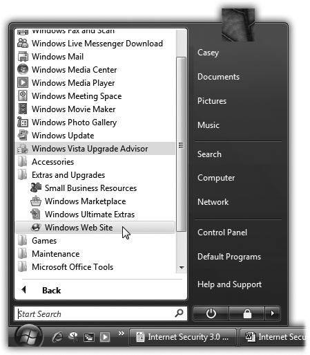 In Windows Vista, much more than in previous versions of Windows, many of the listings in the All Programs menu are nothing more than links to other programs and places on your PC. Many of the big-ticket items that appear in the All Programs menu have their own chapters or sections in this book.