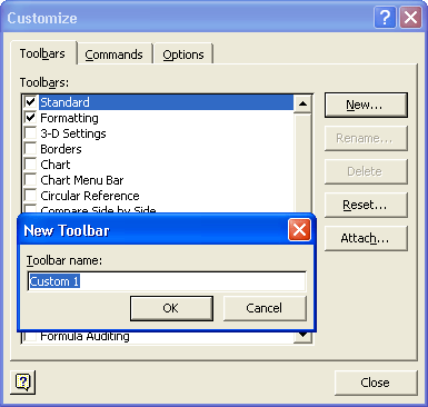 Start your new toolbar by giving it a concise name—hopefully one more descriptive than "Custom 1."