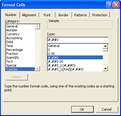 Use the Custom category to create new formats using special codes.