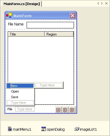 MainMenu control in Windows Forms Designer.