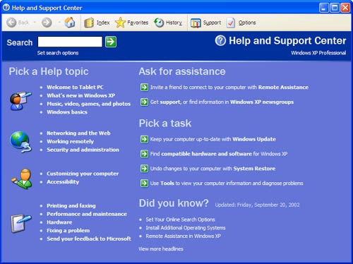The Help and Support system of Windows XP is interactive and helps you isolate the problem.