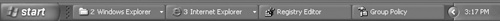 When the taskbar gets filled with buttons, Windows XP groups similar windows into a single button.