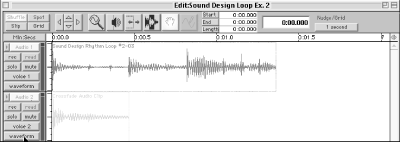 Audio tracks 1 and 2 aligned perfectly; audio track is exactly one measure or rhythm cycle in length