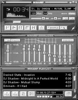 The Winamp interface is similar to standard CD player interfaces.
