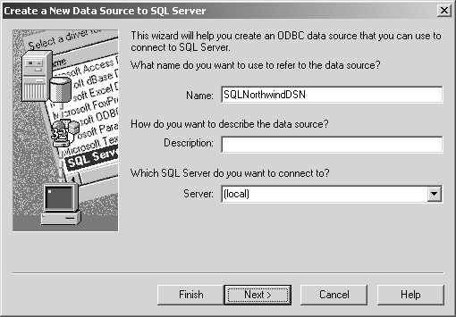 The Create New Data Source to SQL Server dialog box