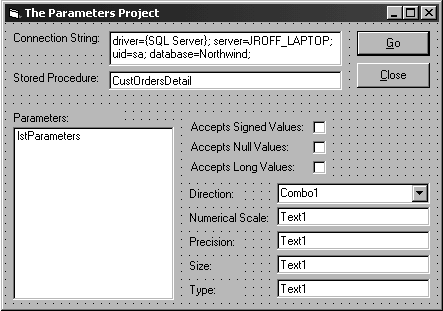 The Parameters Project in design mode