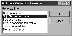 The Errors Collection Example form