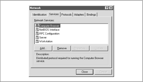 Network Services panel dialog box