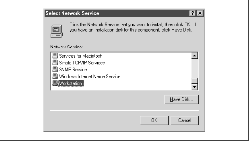 Select Network Service dialog box