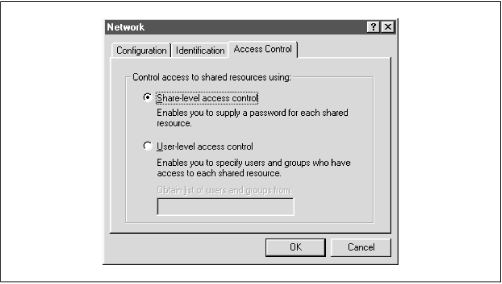 Selecting share-level security on a Windows machine
