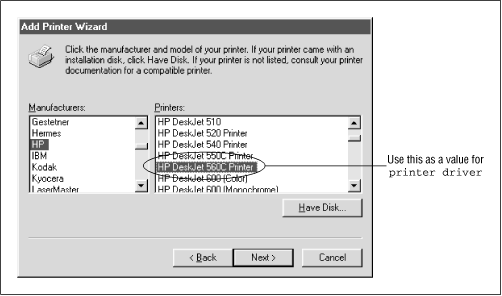 The Add Printer Wizard dialog box in Windows 98