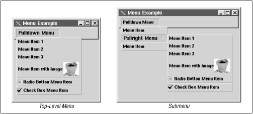 Top-level menus and submenus