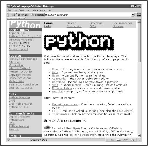 A screenshot of the python.org web site