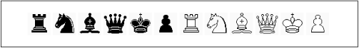 The 12 chess piece tiles used to create a new chessboard, stored as separate GIF files. The files are (left to right) br.gif, bn.gif, bb.gif, bq.gif, bk.gif, bp.gif, wr.gif, wn.gif, wb.gif, wq.gif, wk.gif, and wp.gif.