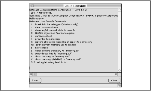 Netscape Navigator’s Java console window