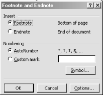 Inserting a footnote or endnote