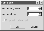 Splitting cells into additional cells of uniform width and height