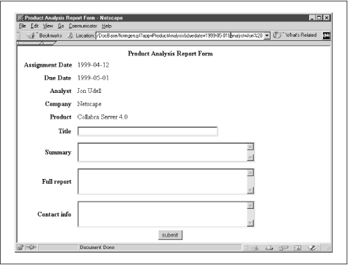 Customized ProductAnalysis input form