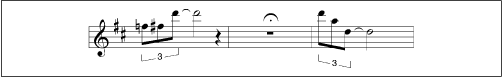 The three-note chime shown here in the first measure begins a HotSync; the second three-note lick is the Palm wakeup call, announcing that the HotSync has successfully completed.