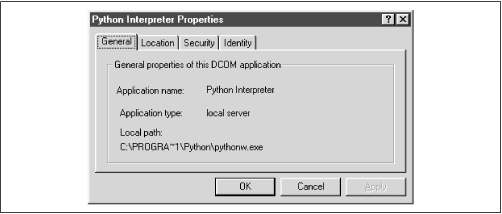 Default DCOM properties for the object
