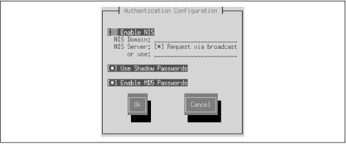 The Authentication Configuration dialog box