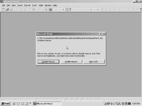 Office 2000 macro warning dialog box