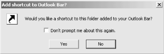 Add shortcut to Outlook Bar dialog