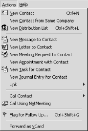The Contacts Actions menu