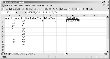 Use TTEST to compare two arrays and determine if they are from populations with the same mean