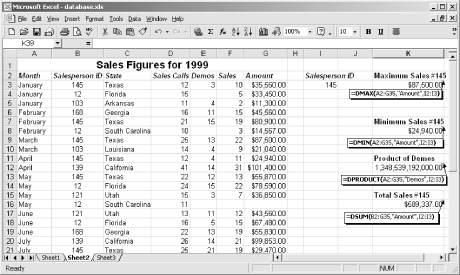 Use DMAX and DMIN to find the highest and lowest values within the specified column