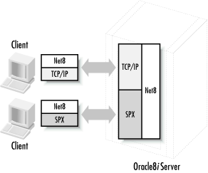 Net8 protocol adapters let Net8 function over any supported networking protocol