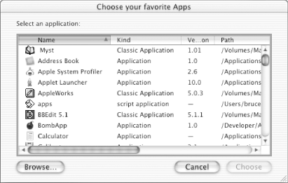 The choose application window in OS X